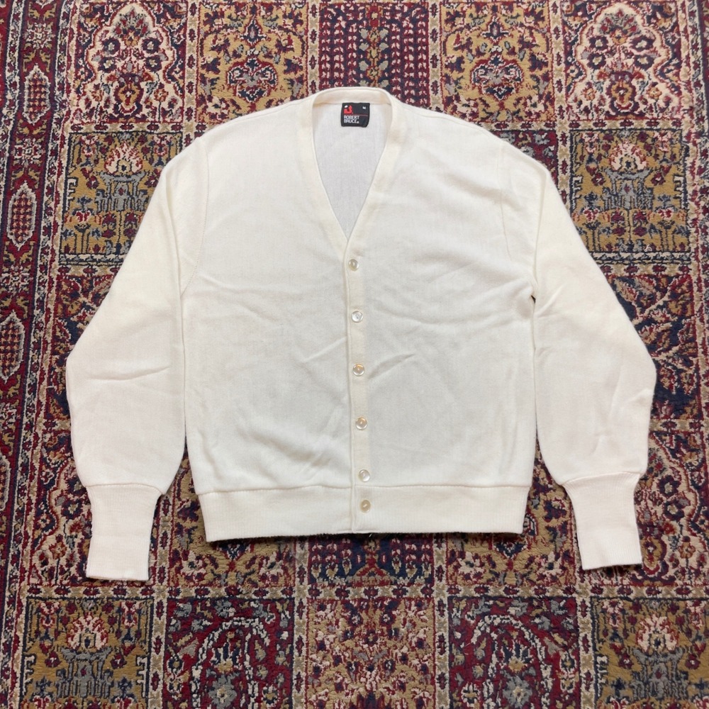 VTG‎ 70s 80s Robert Bruce Mens Cream V Neck Button Front Cardigan Sweater M